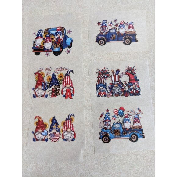 6-Pack Patriotic USA Gnome Truck Fireworks Iron-On Transfer Stickers DIY Apparel - Picture 3 of 4